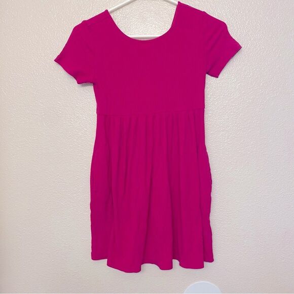 Old Navy hot pink Rib Knit Fit Flare Dress crew neck short sleeve size 10/12 - Picture 1 of 8
